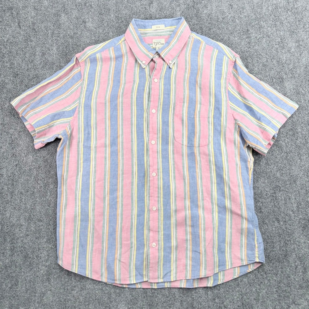 J Crew Shirt Mens Large Colorful Baird McNutt Irish‎ Linen Slim Fit Striped